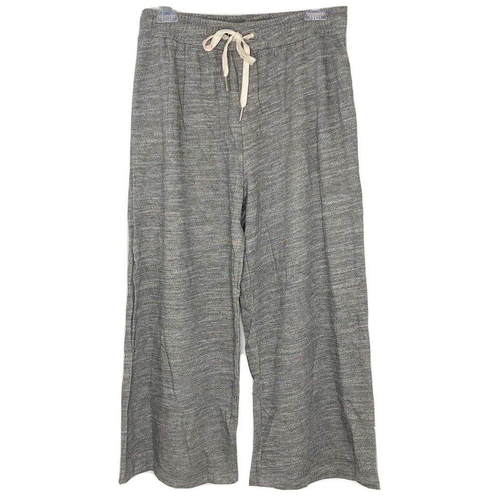Sen Collection Adyna Gray Terry Knit Wide Leg Drawstring Crop Pants Sz M $140